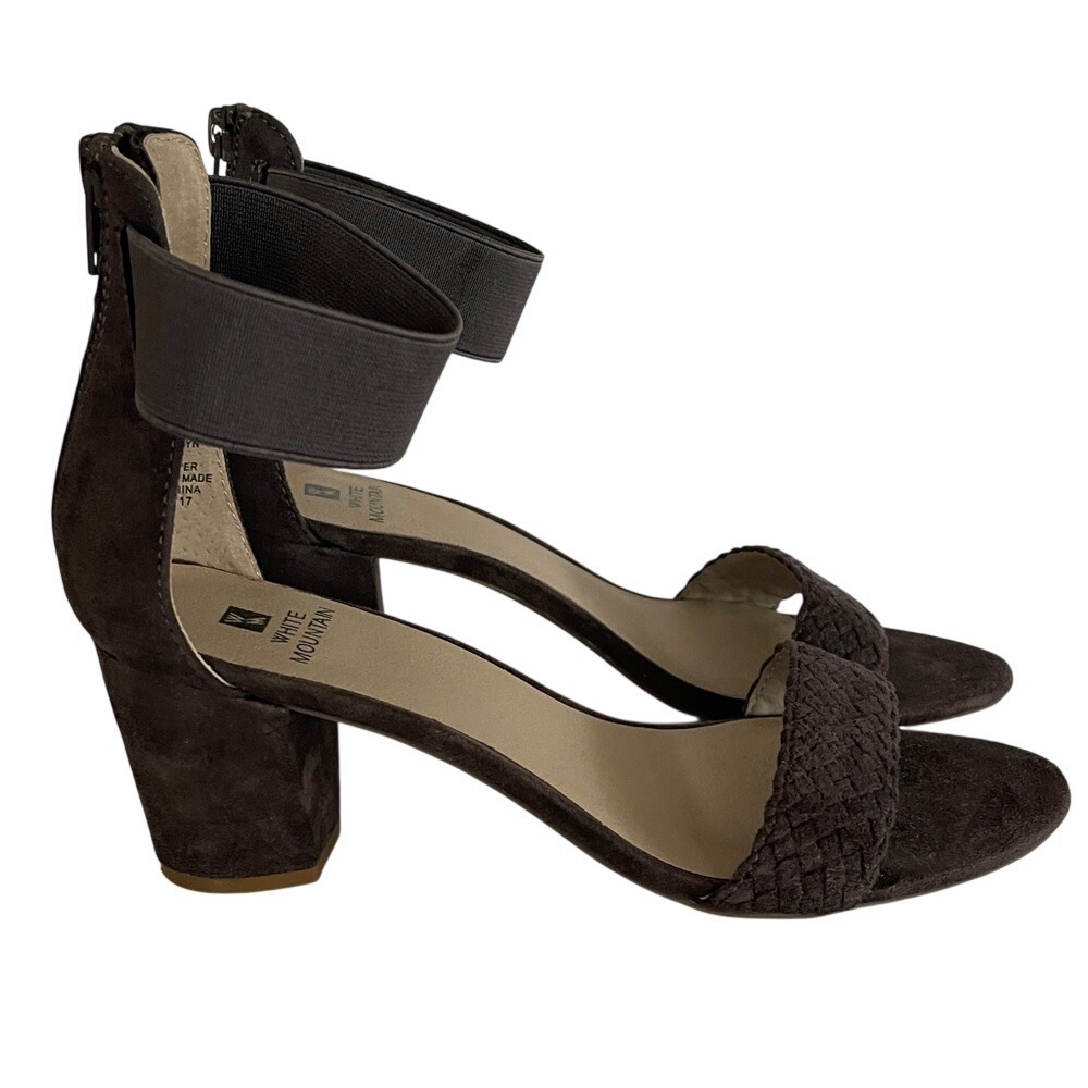White Mountain Gray Faux Suede Block Heel Sandals 7.5